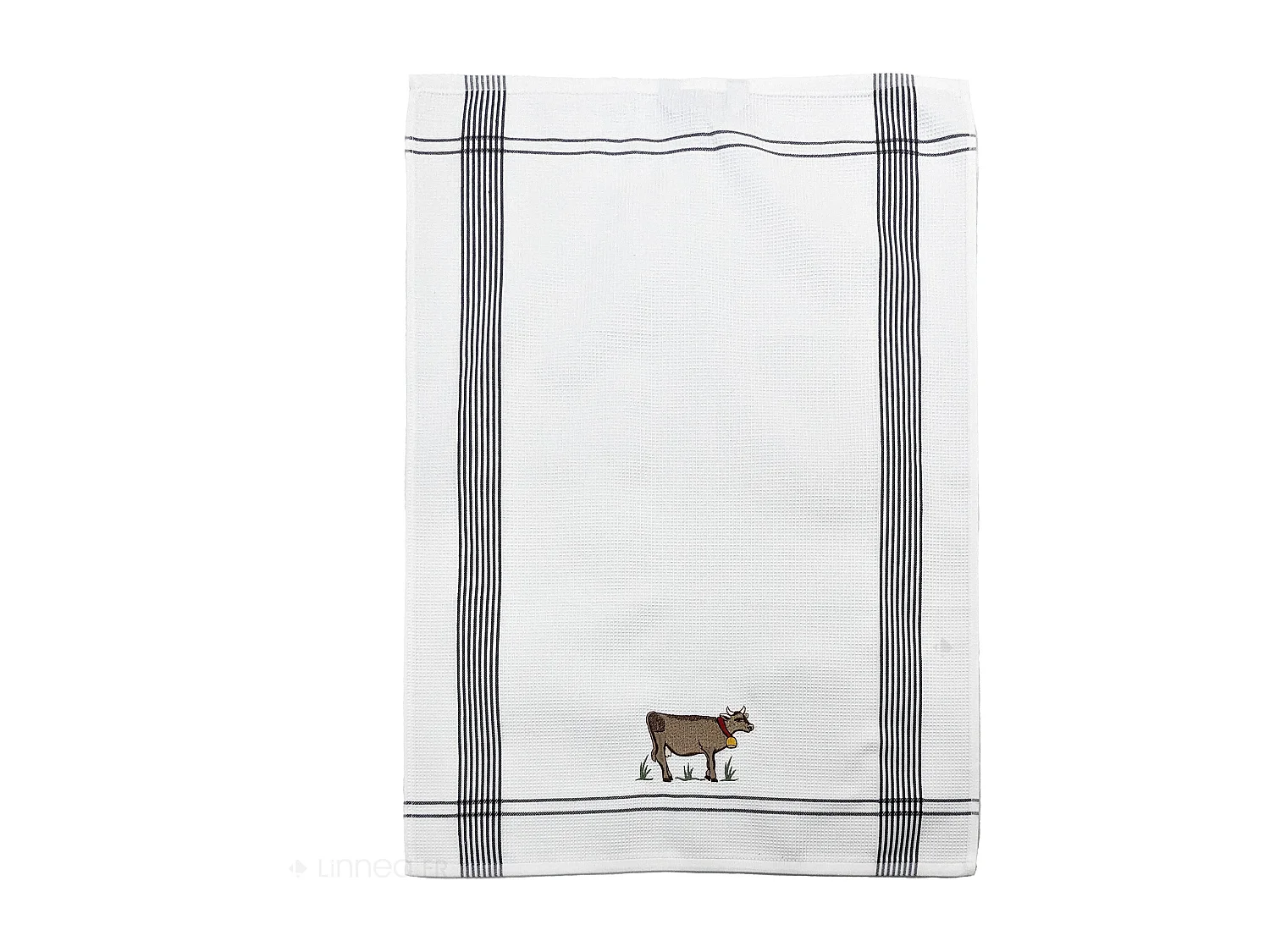 Torchon de cuisine 50x70 cm WAFFLE BRODÉ coton gris broderie vache