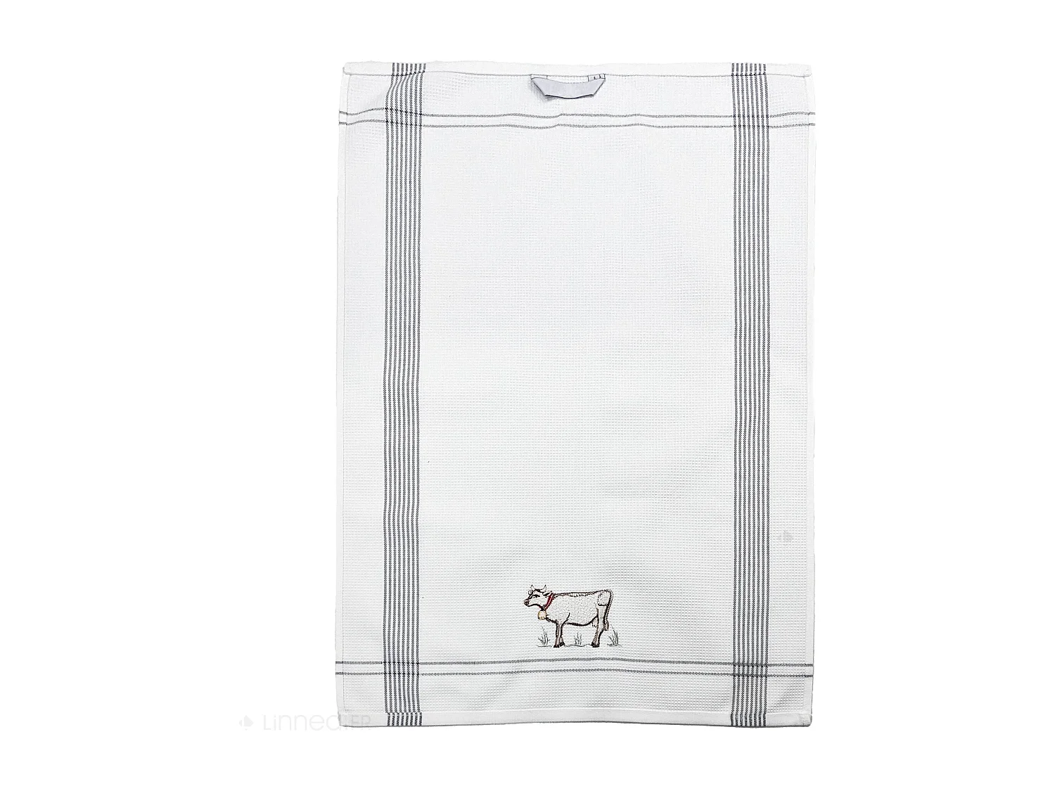 Torchon de cuisine 50x70 cm WAFFLE BRODÉ coton gris broderie vache