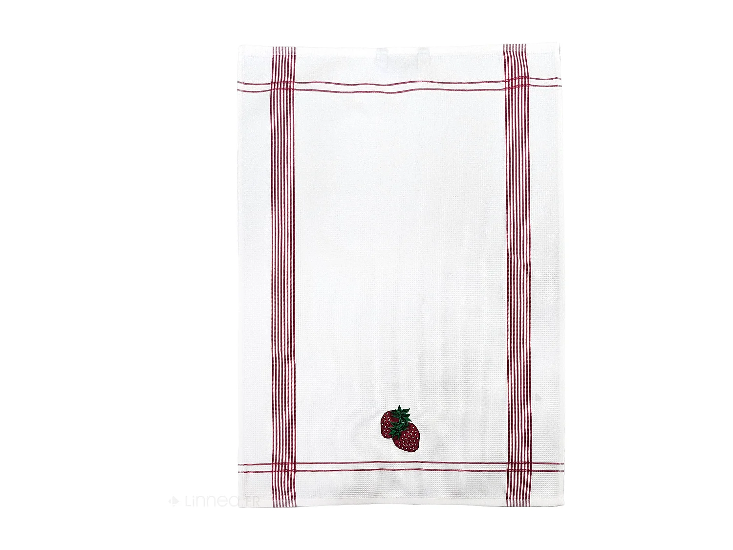 Torchon de cuisine 50x70 cm WAFFLE BRODÉ coton rouge broderie fraise