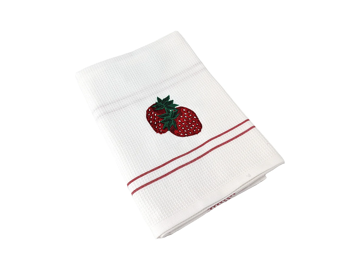 Torchon de cuisine 50x70 cm WAFFLE BRODÉ coton rouge broderie fraise