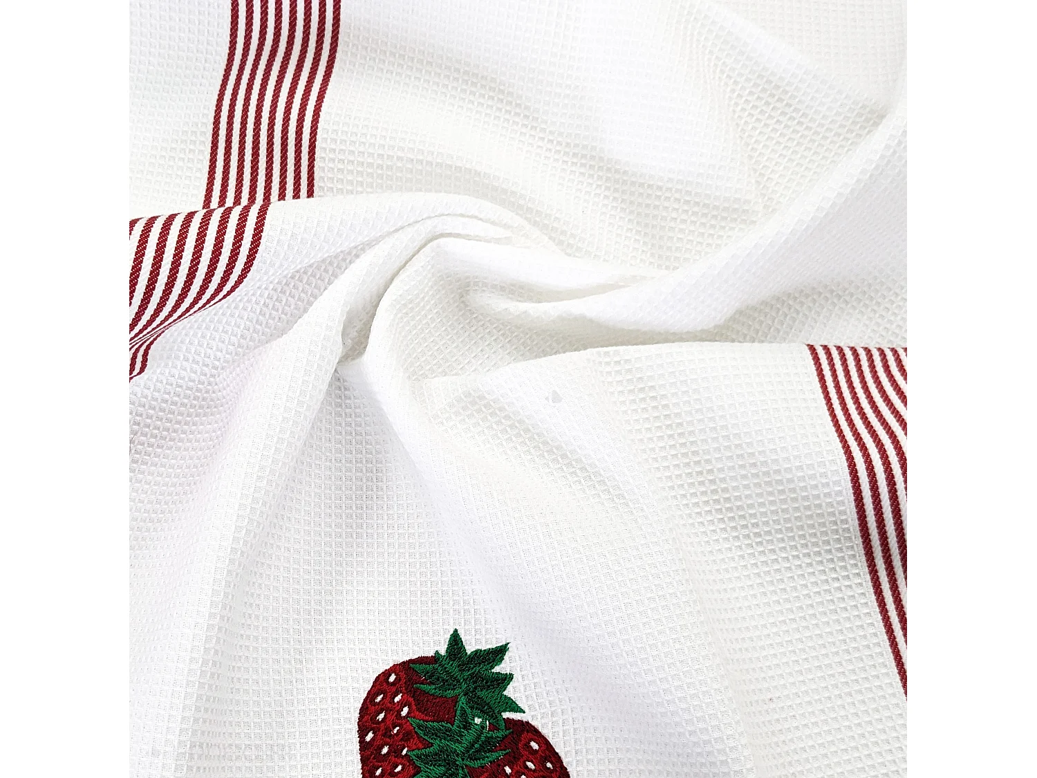 Torchon de cuisine 50x70 cm WAFFLE BRODÉ coton rouge broderie fraise