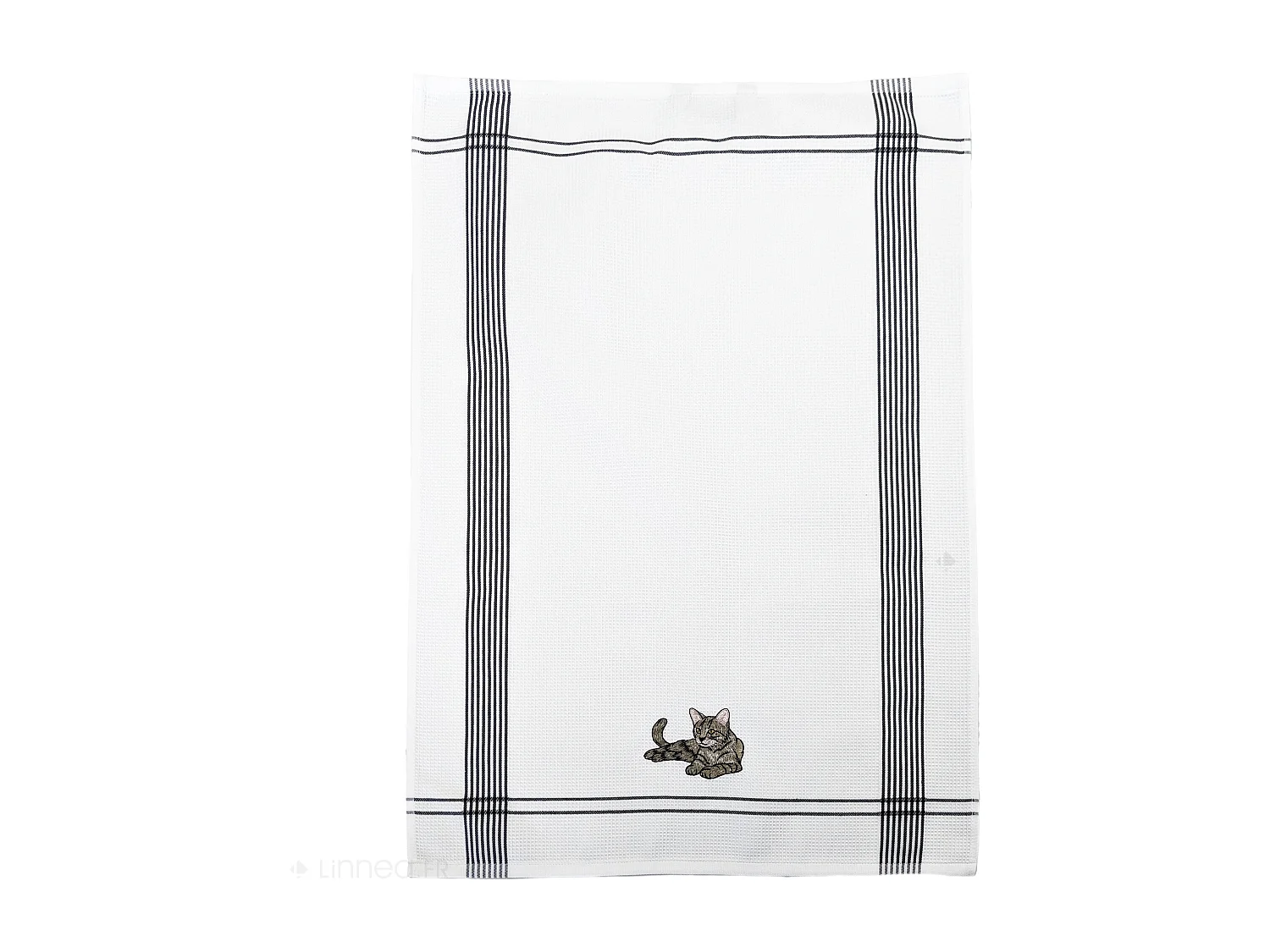 Torchon de cuisine 50x70 cm WAFFLE BRODÉ coton gris broderie chat