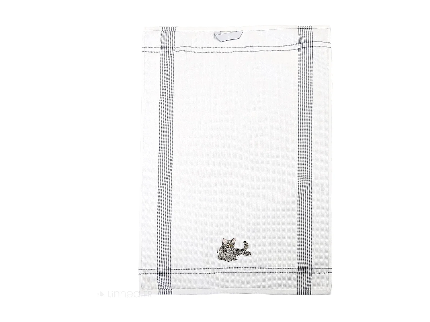 Torchon de cuisine 50x70 cm WAFFLE BRODÉ coton gris broderie chat