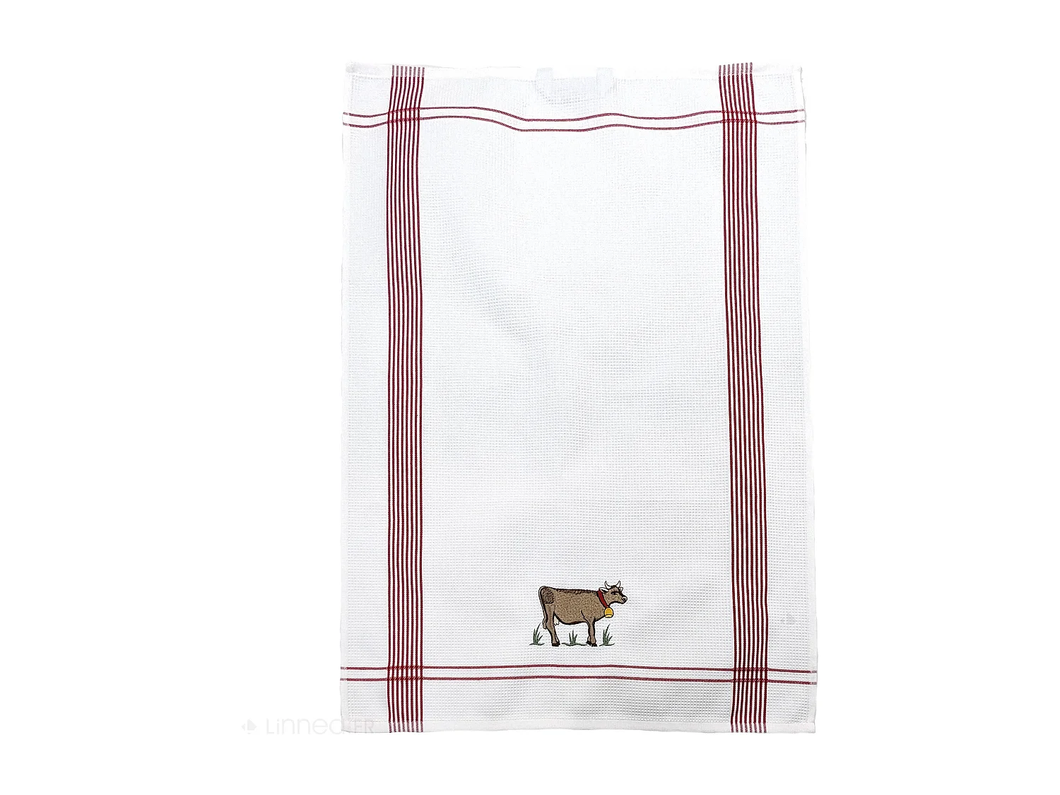 Torchon de cuisine 50x70 cm WAFFLE BRODÉ coton rouge broderie vache