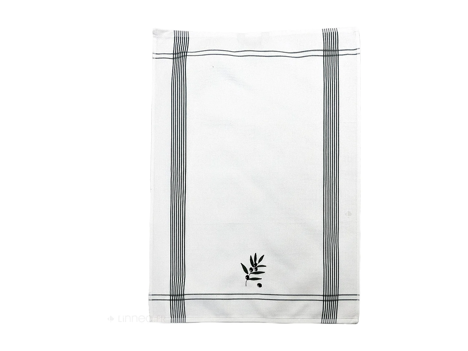 Torchon de cuisine 50x70 cm WAFFLE BRODÉ coton vert broderie olives