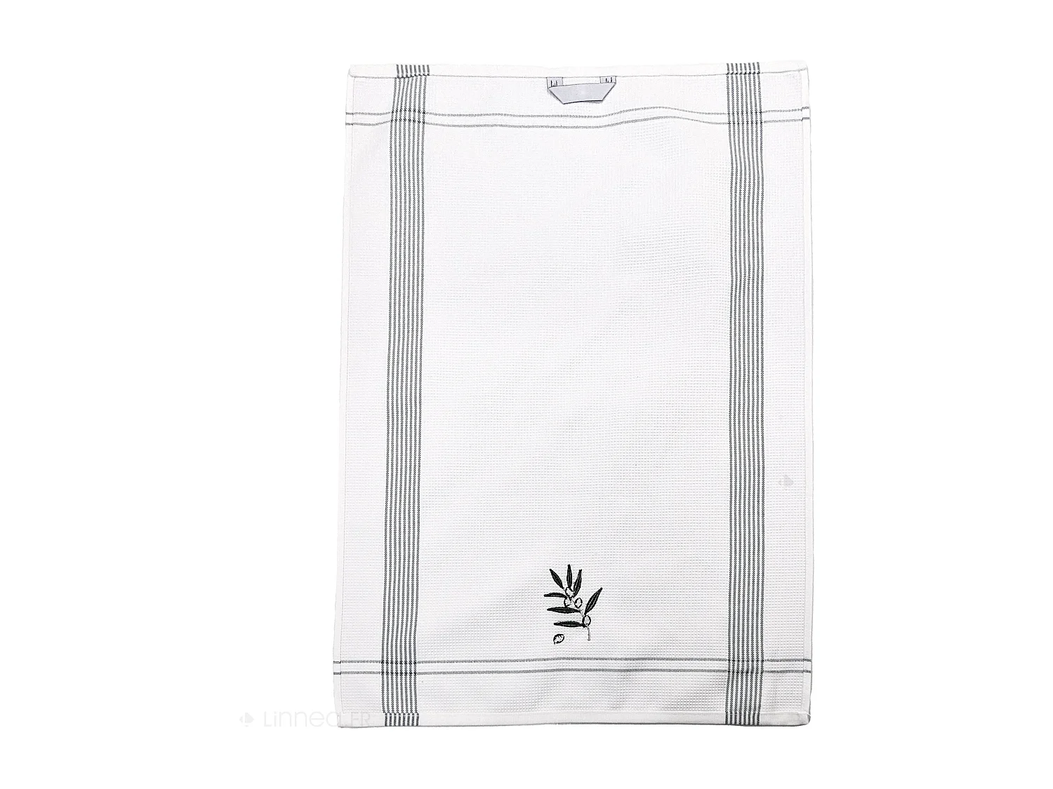 Torchon de cuisine 50x70 cm WAFFLE BRODÉ coton vert broderie olives