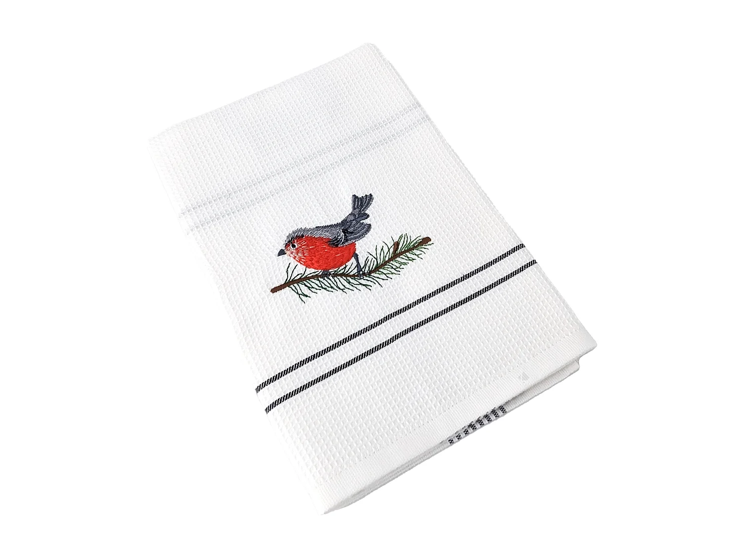 Torchon de cuisine 50x70 cm WAFFLE BRODÉ coton gris broderie merle