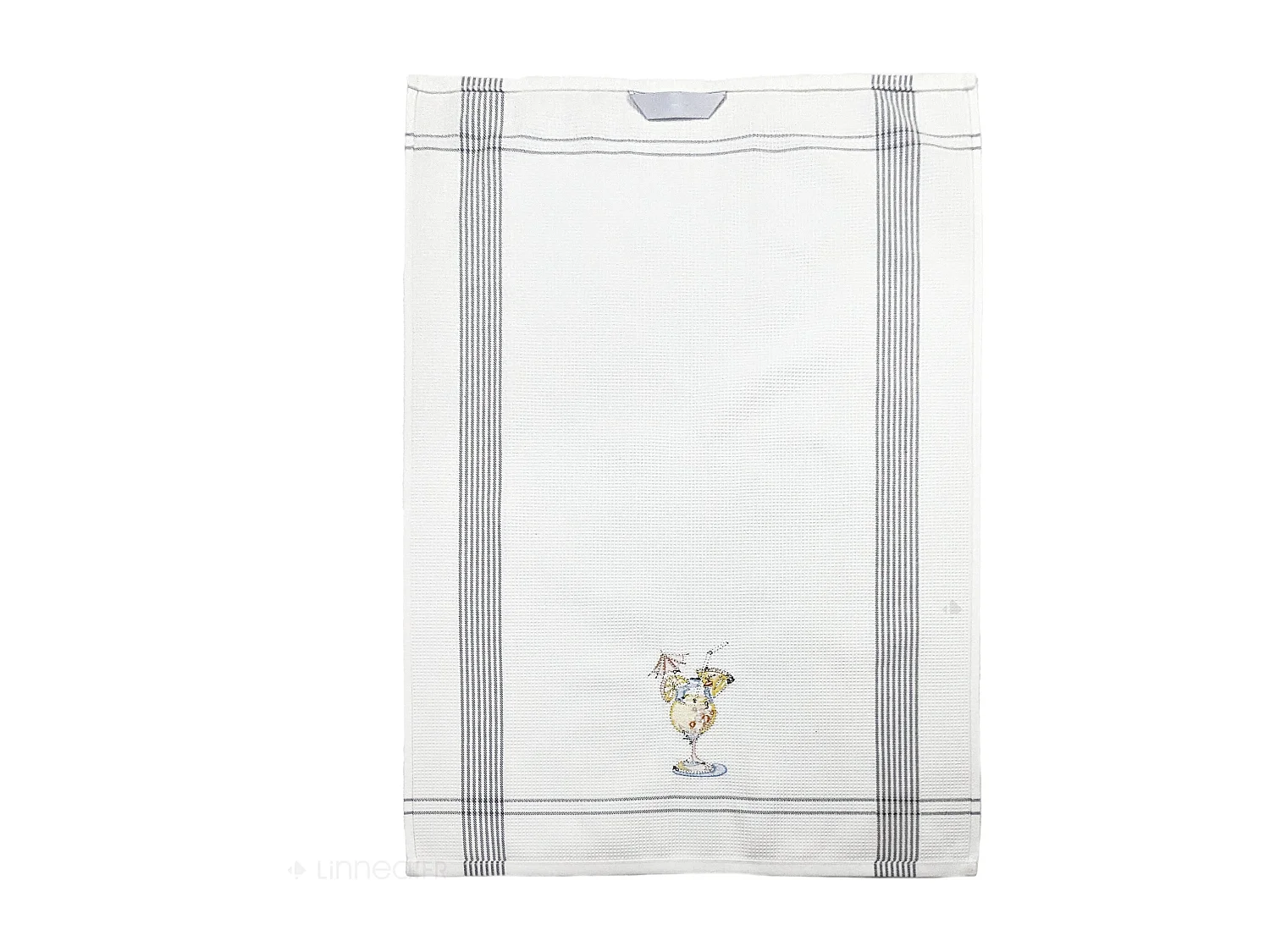 Torchon de cuisine 50x70 cm WAFFLE BRODÉ coton gris broderie cocktail