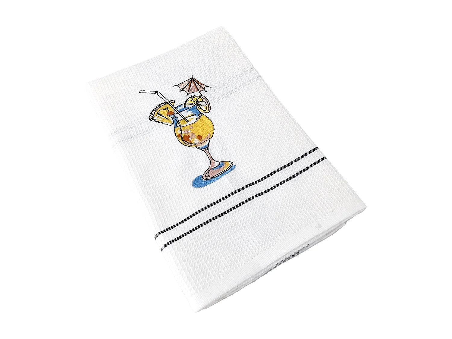 Torchon de cuisine 50x70 cm WAFFLE BRODÉ coton gris broderie cocktail