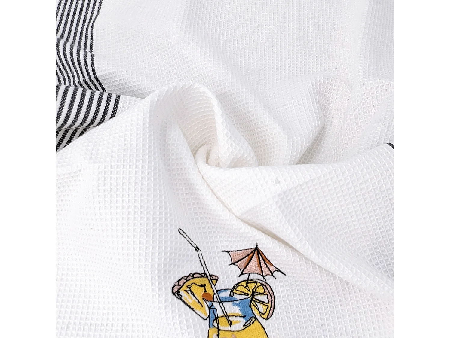 Torchon de cuisine 50x70 cm WAFFLE BRODÉ coton gris broderie cocktail