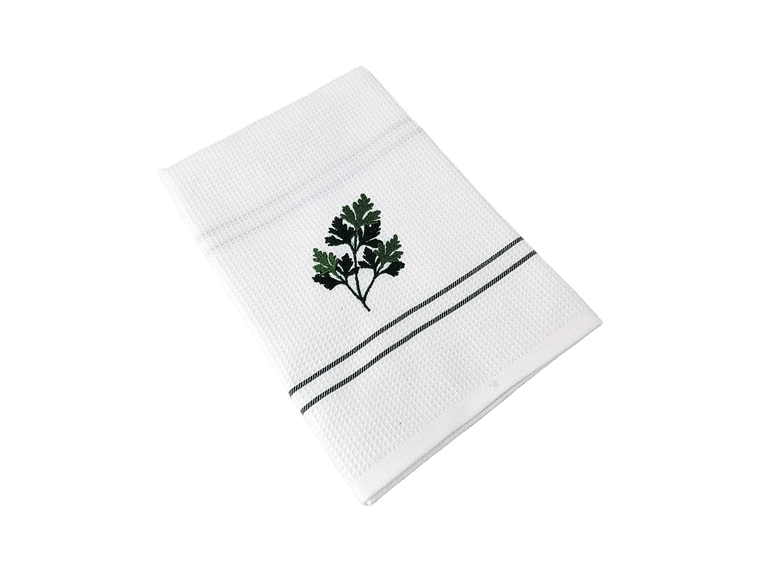 Torchon de cuisine 50x70 cm WAFFLE BRODÉ coton vert broderie persil