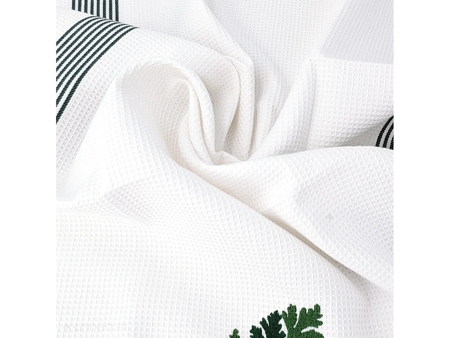 Torchon de cuisine 50x70 cm WAFFLE BRODÉ coton vert broderie persil