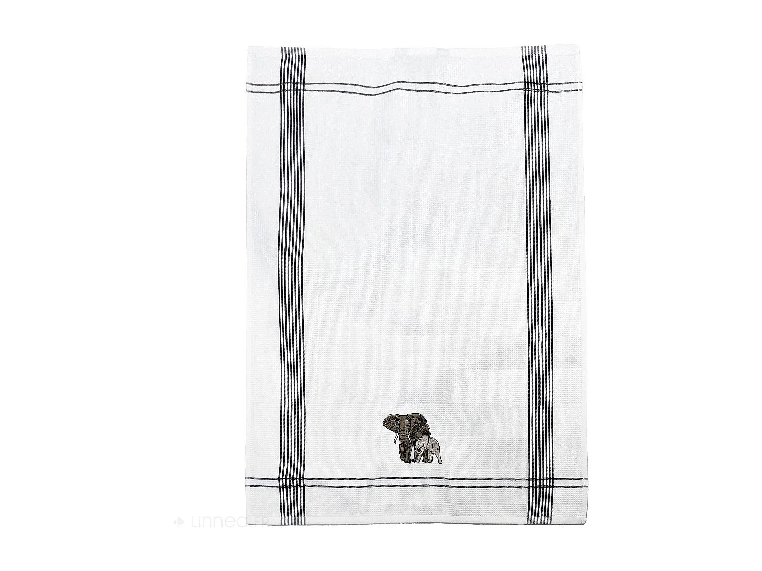 Torchon de cuisine 50x70 cm WAFFLE BRODÉ coton gris broderie éléphants