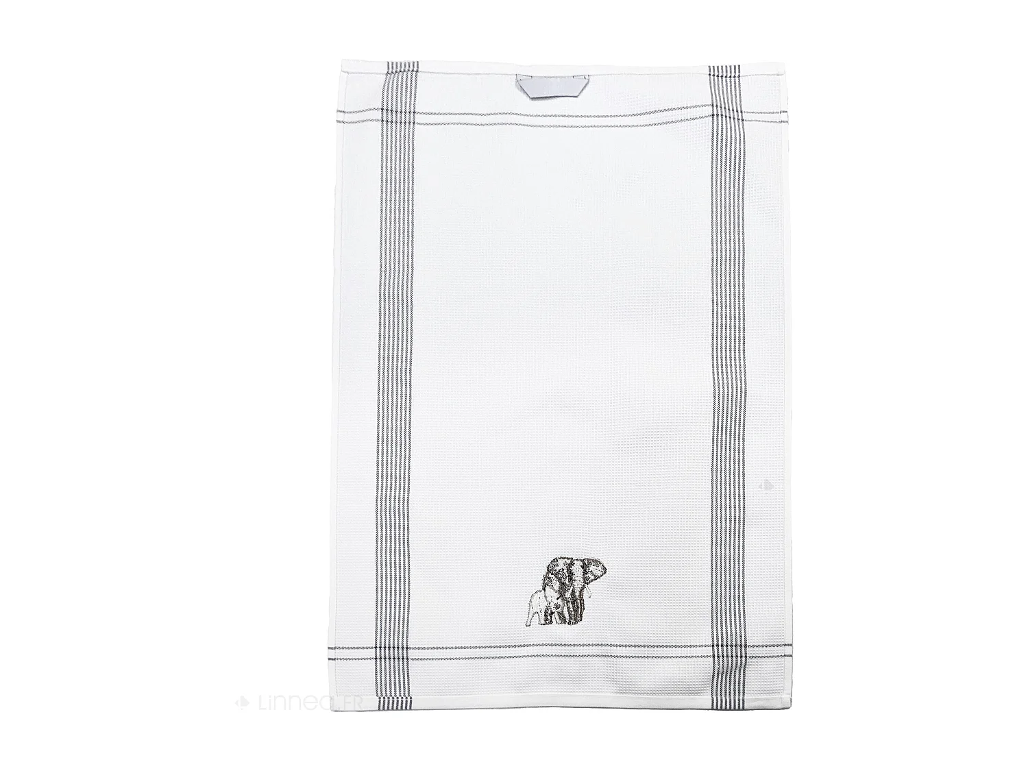 Torchon de cuisine 50x70 cm WAFFLE BRODÉ coton gris broderie éléphants