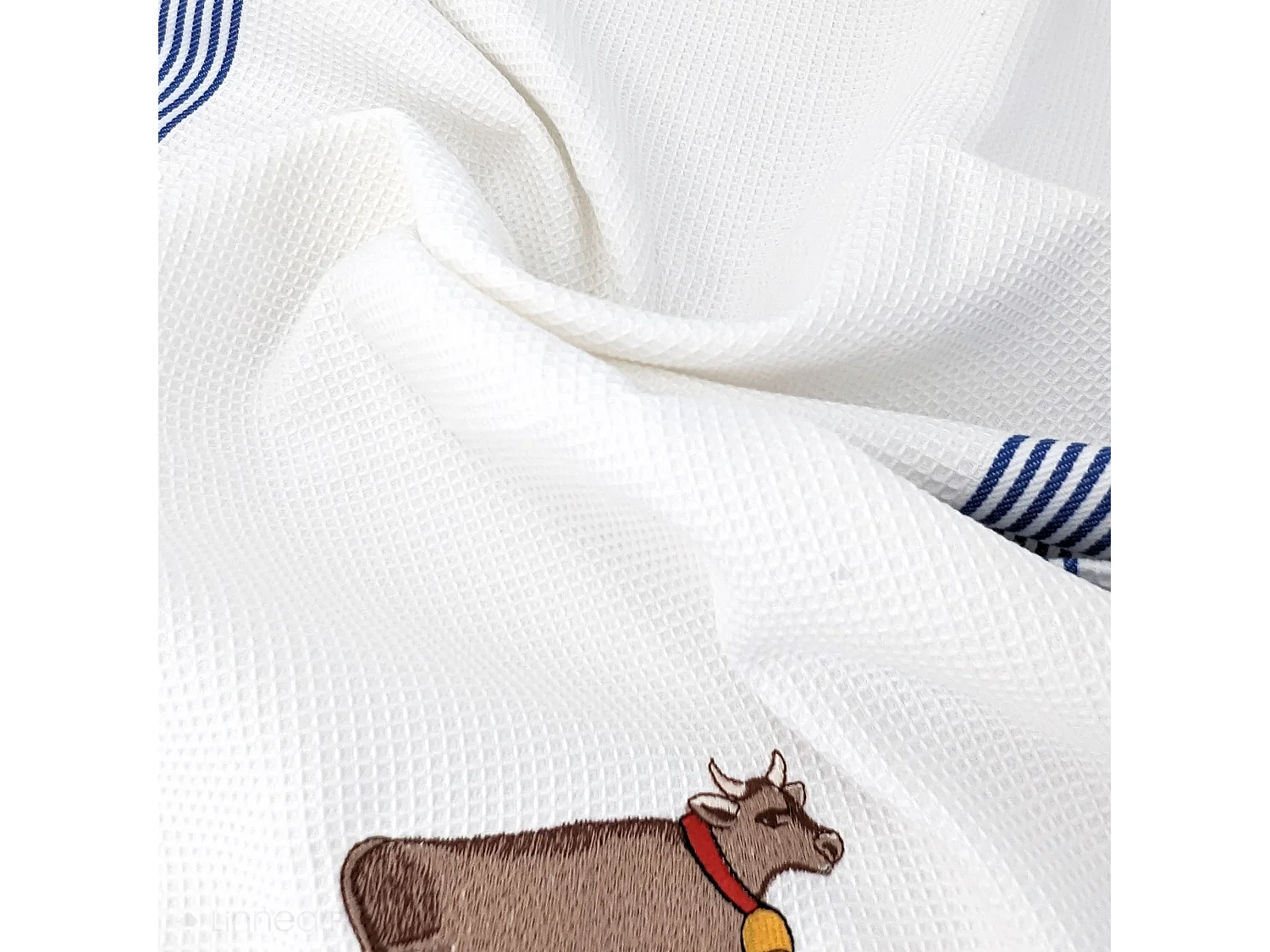 Torchon de cuisine 50x70 cm WAFFLE BRODÉ coton bleu broderie vache