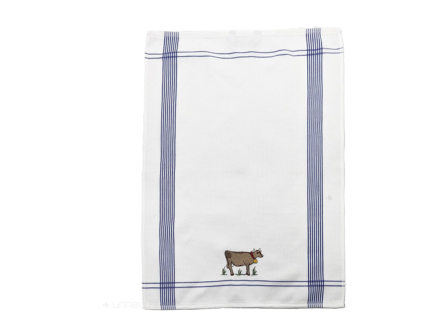 Torchon de cuisine 50x70 cm WAFFLE BRODÉ coton bleu broderie vache