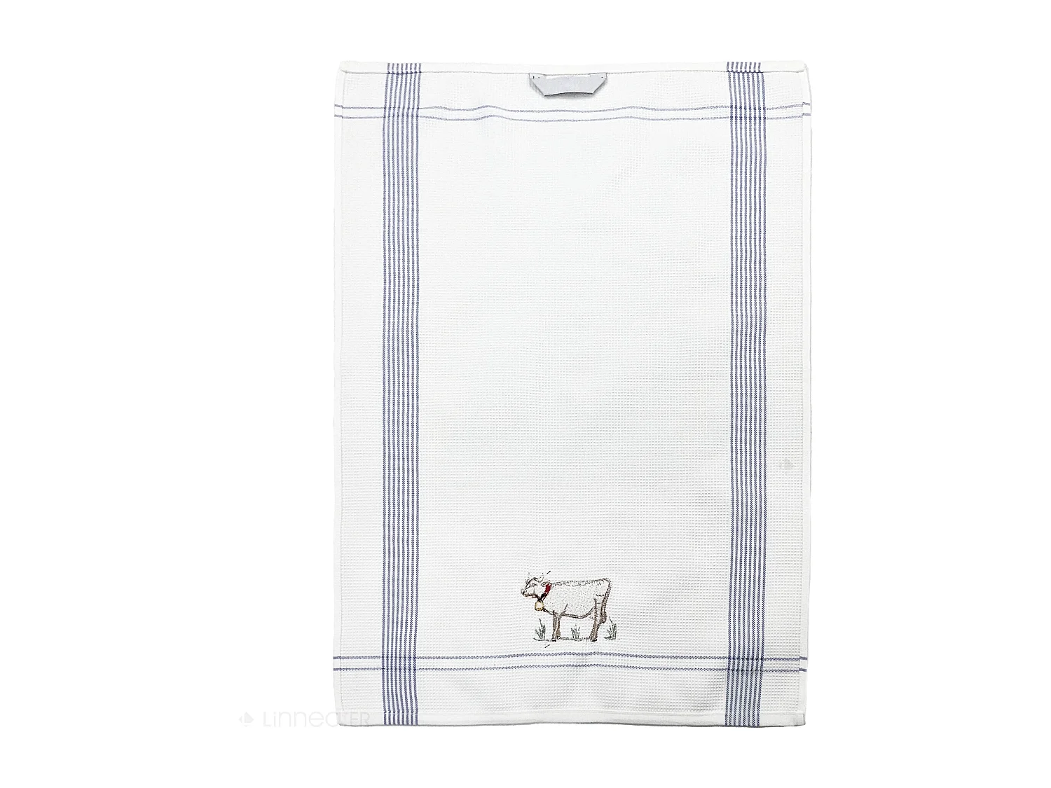 Torchon de cuisine 50x70 cm WAFFLE BRODÉ coton bleu broderie vache