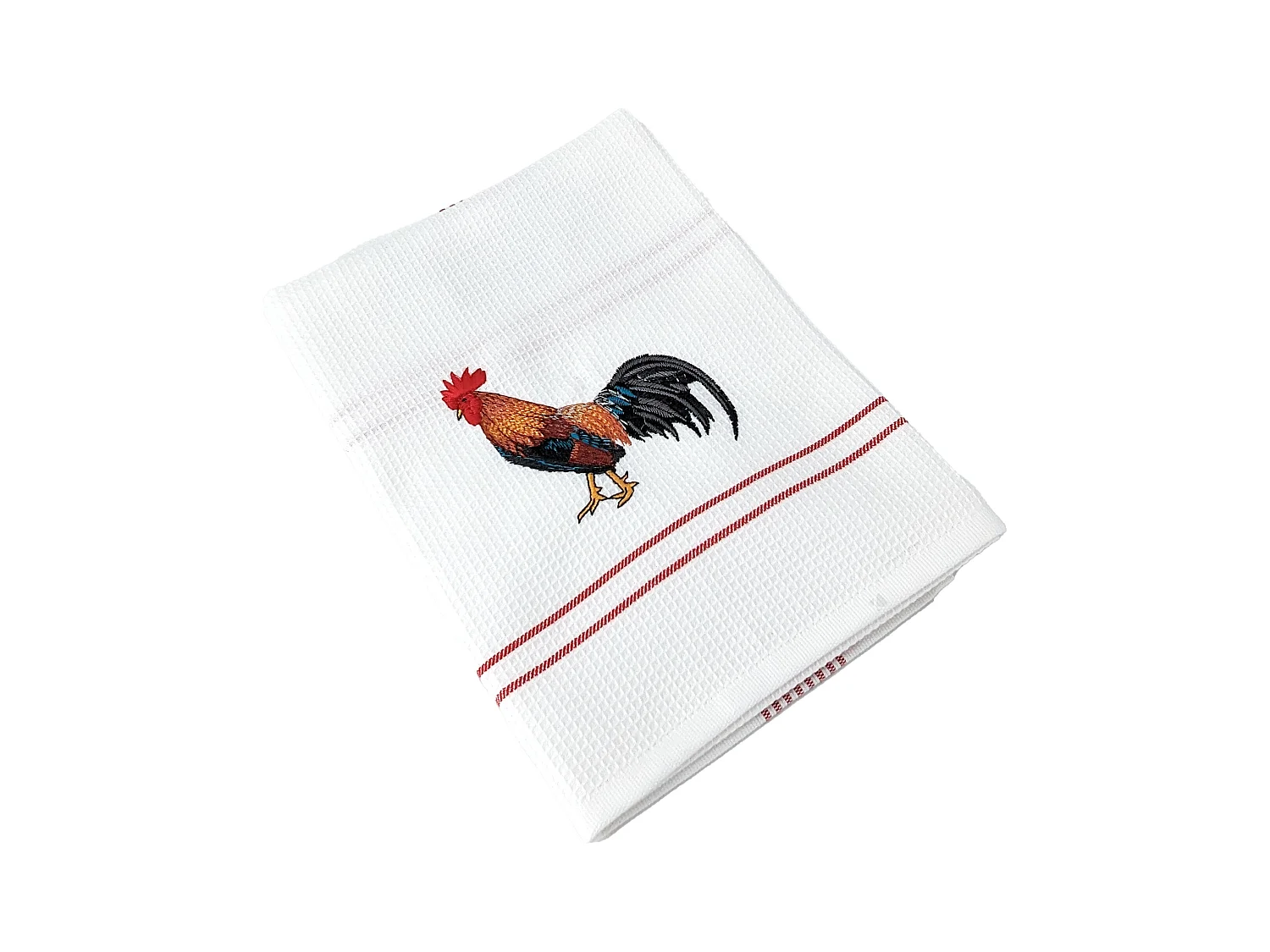 Torchon de cuisine 50x70 cm WAFFLE BRODÉ coton rouge broderie coq