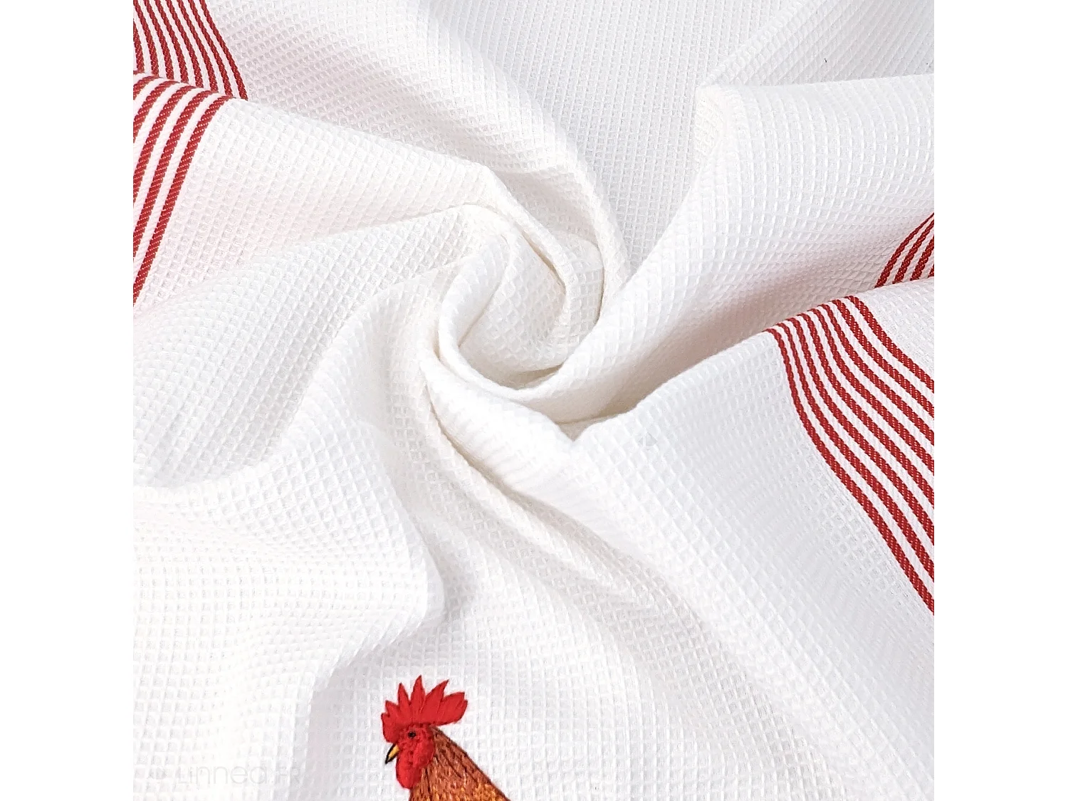 Torchon de cuisine 50x70 cm WAFFLE BRODÉ coton rouge broderie coq