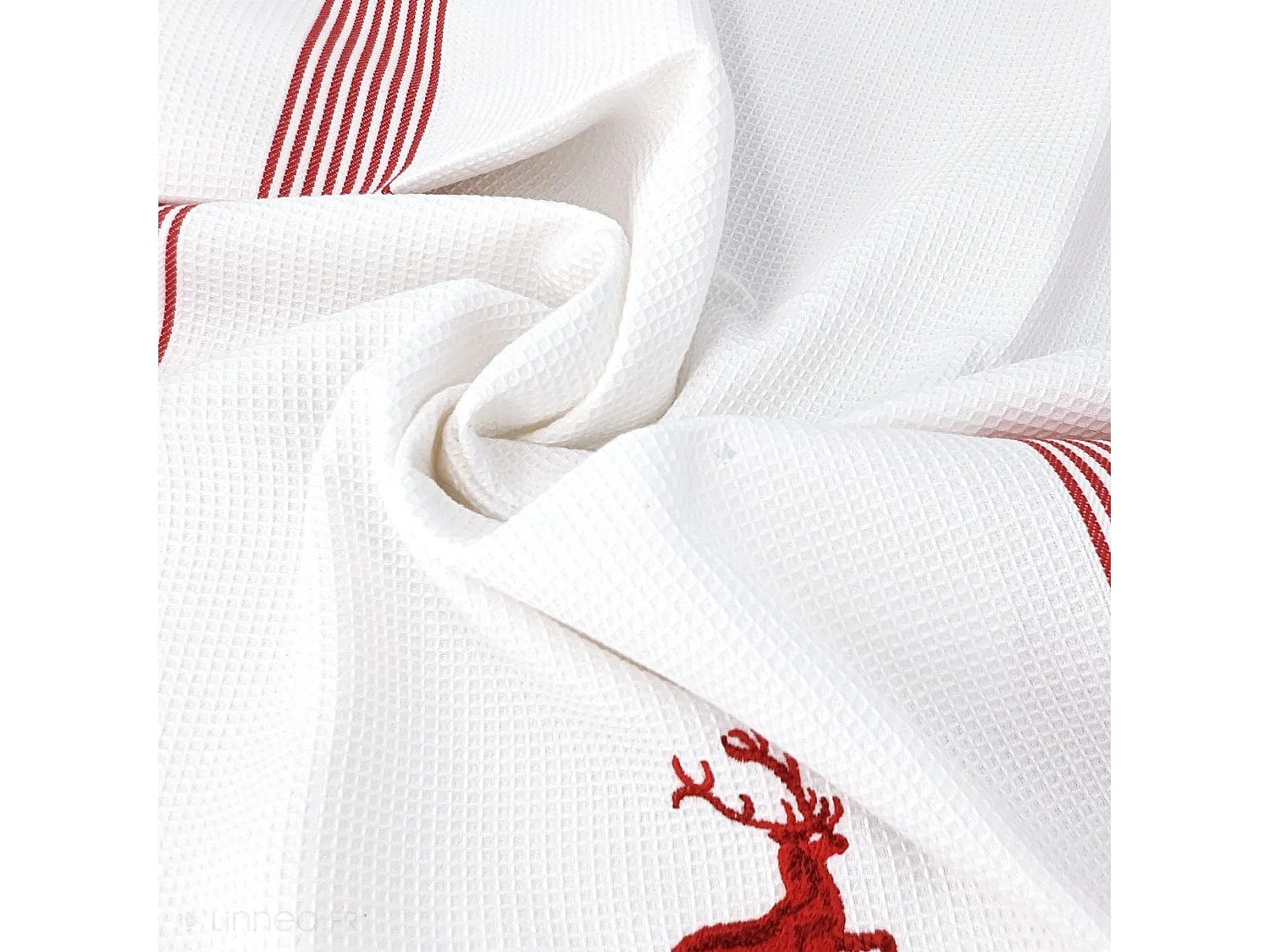 Torchon de cuisine 50x70 cm WAFFLE BRODÉ coton rouge broderie cerf