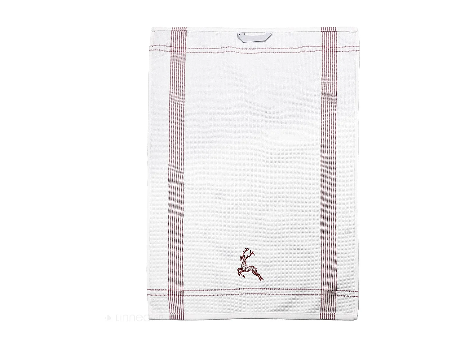 Torchon de cuisine 50x70 cm WAFFLE BRODÉ coton rouge broderie cerf