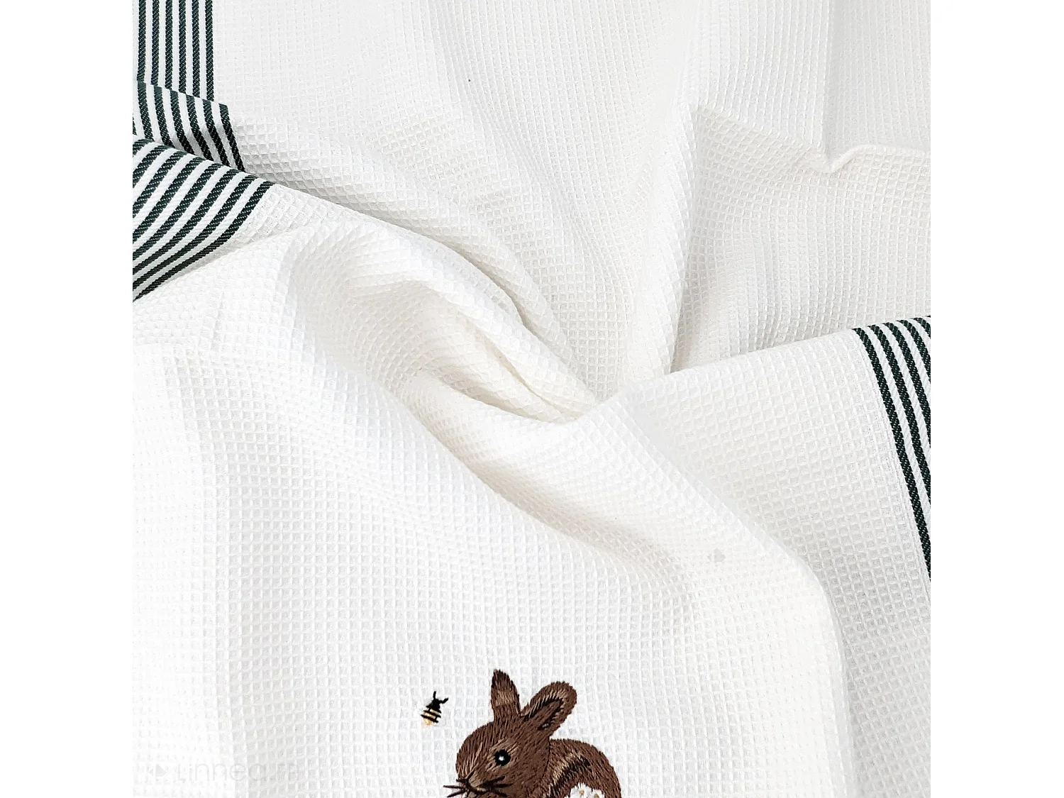 Torchon de cuisine 50x70 cm WAFFLE BRODÉ coton vert broderie lapin