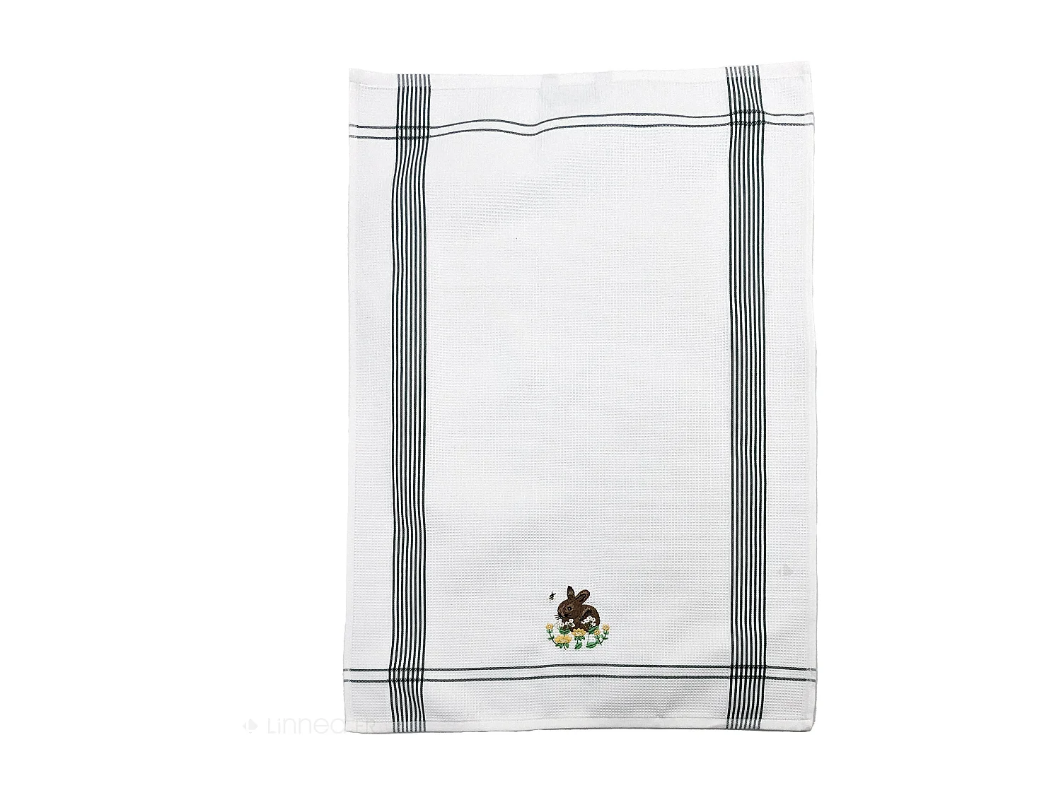 Torchon de cuisine 50x70 cm WAFFLE BRODÉ coton vert broderie lapin