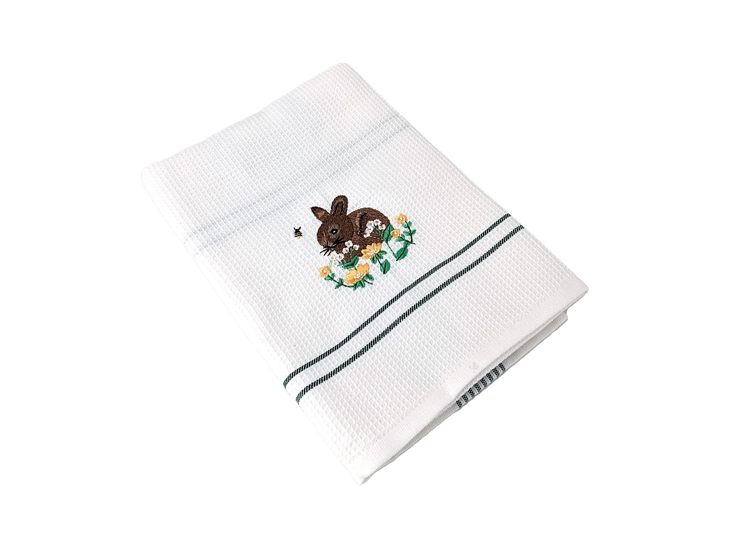 Torchon de cuisine 50x70 cm WAFFLE BRODÉ coton vert broderie lapin