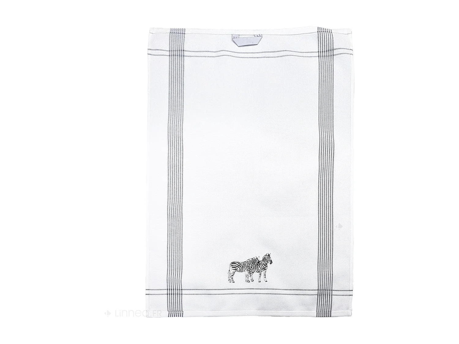 Torchon de cuisine 50x70 cm WAFFLE BRODÉ coton gris broderie zèbres