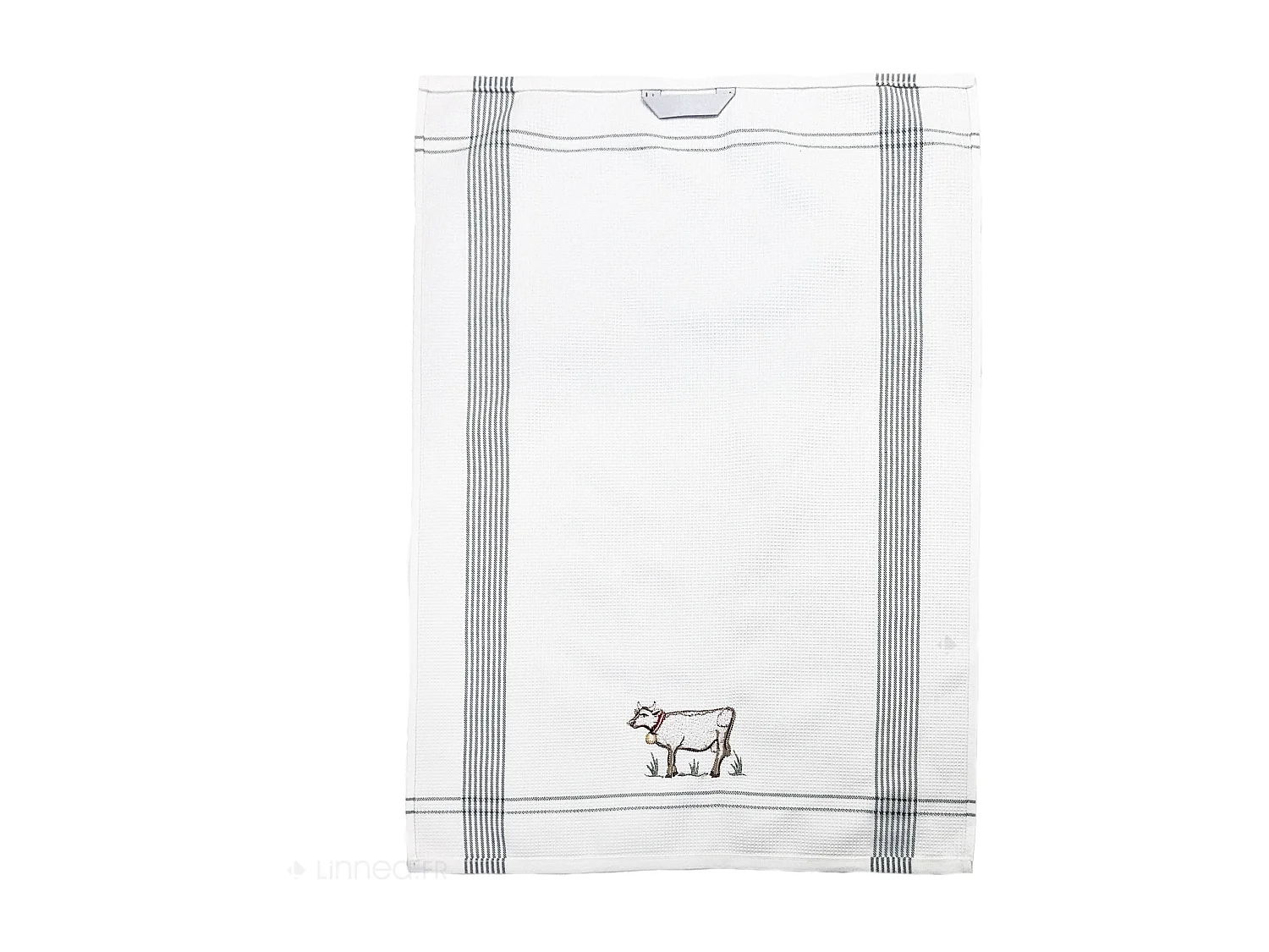 Torchon de cuisine 50x70 cm WAFFLE BRODÉ coton vert broderie vache