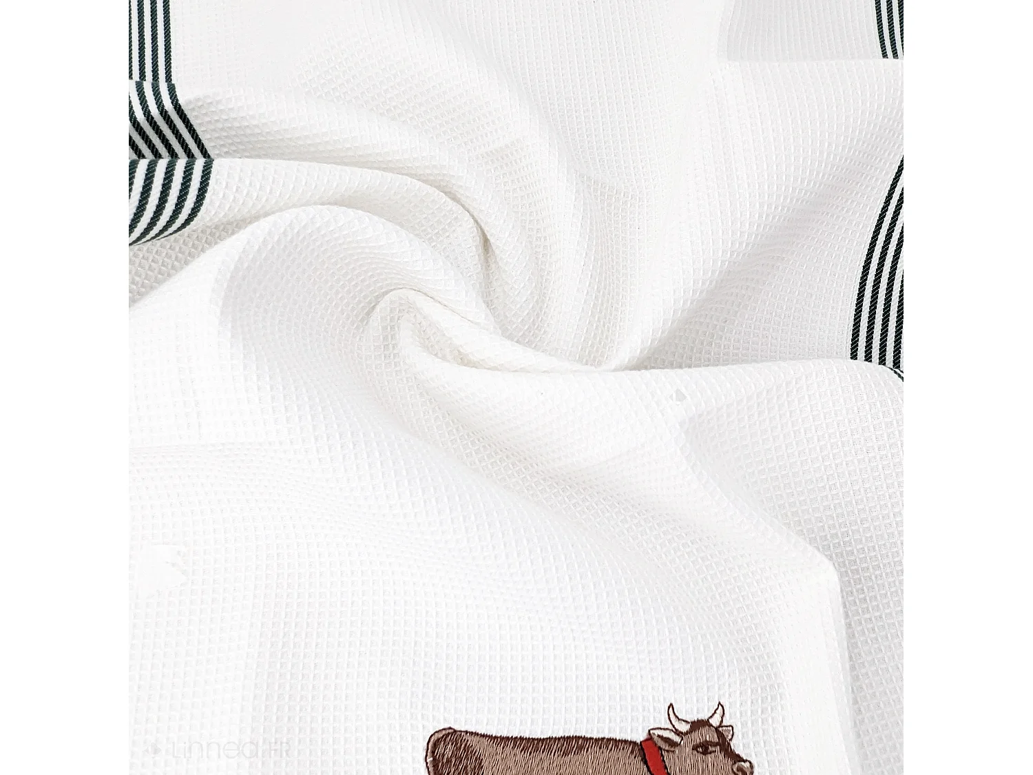 Torchon de cuisine 50x70 cm WAFFLE BRODÉ coton vert broderie vache