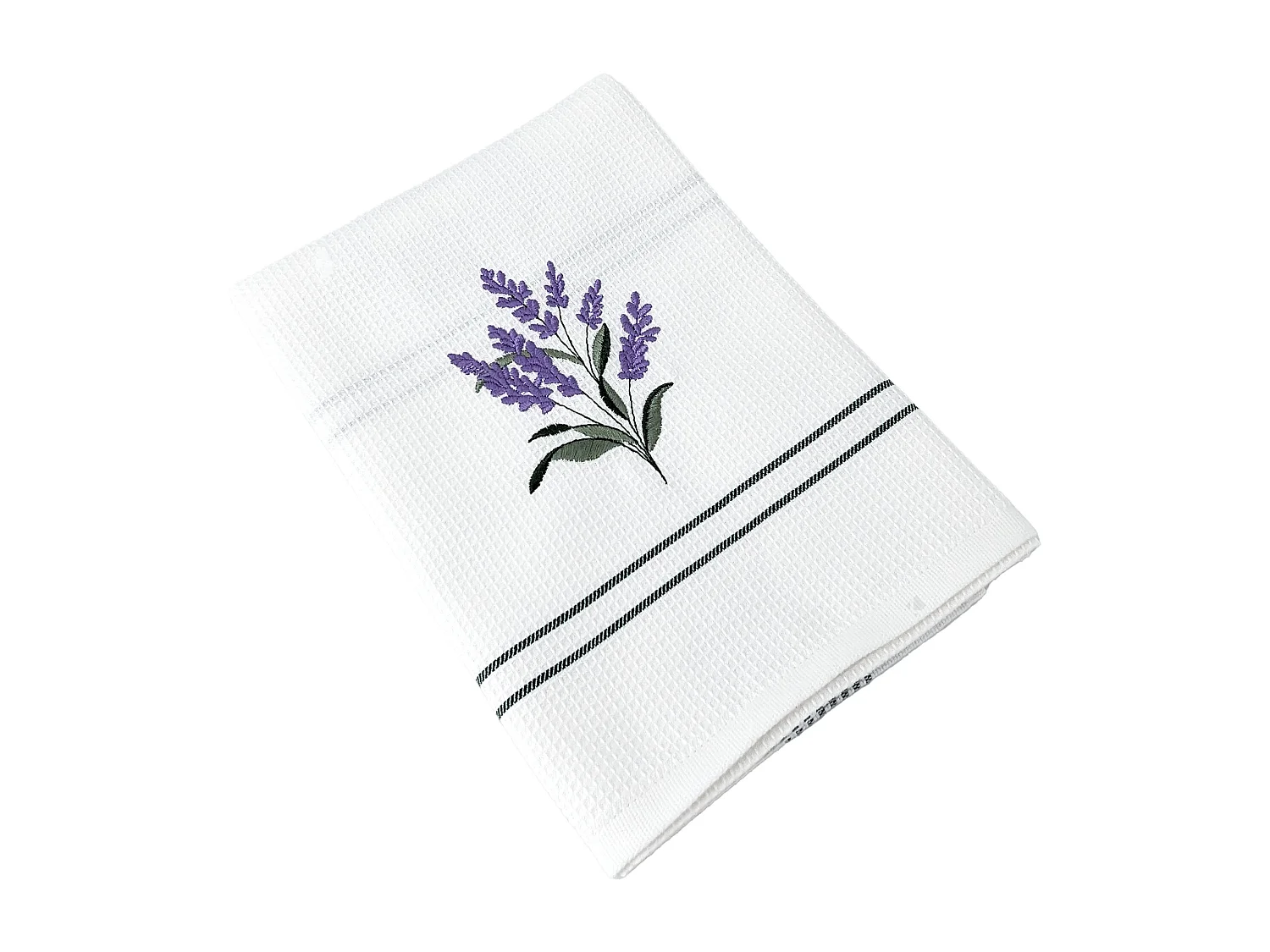 Torchon de cuisine 50x70 cm WAFFLE BRODÉ coton vert broderie lavande