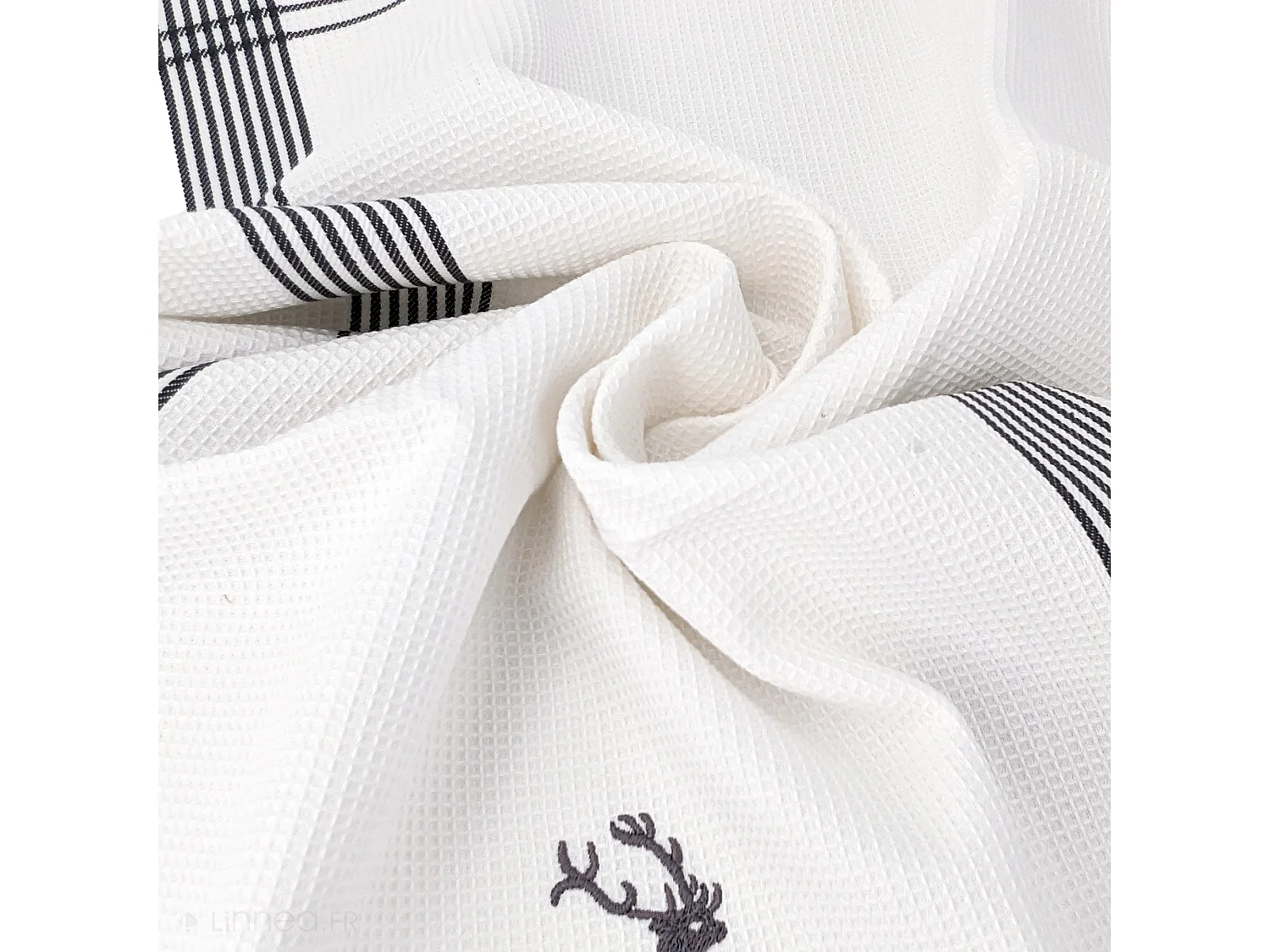 Torchon de cuisine 50x70 cm WAFFLE BRODÉ coton gris broderie cerf