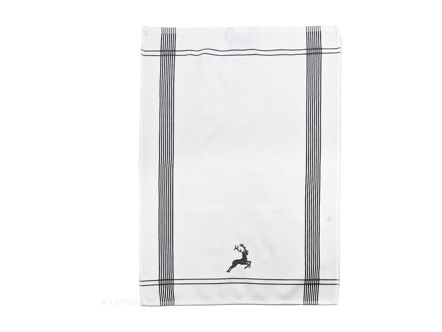 Torchon de cuisine 50x70 cm WAFFLE BRODÉ coton gris broderie cerf