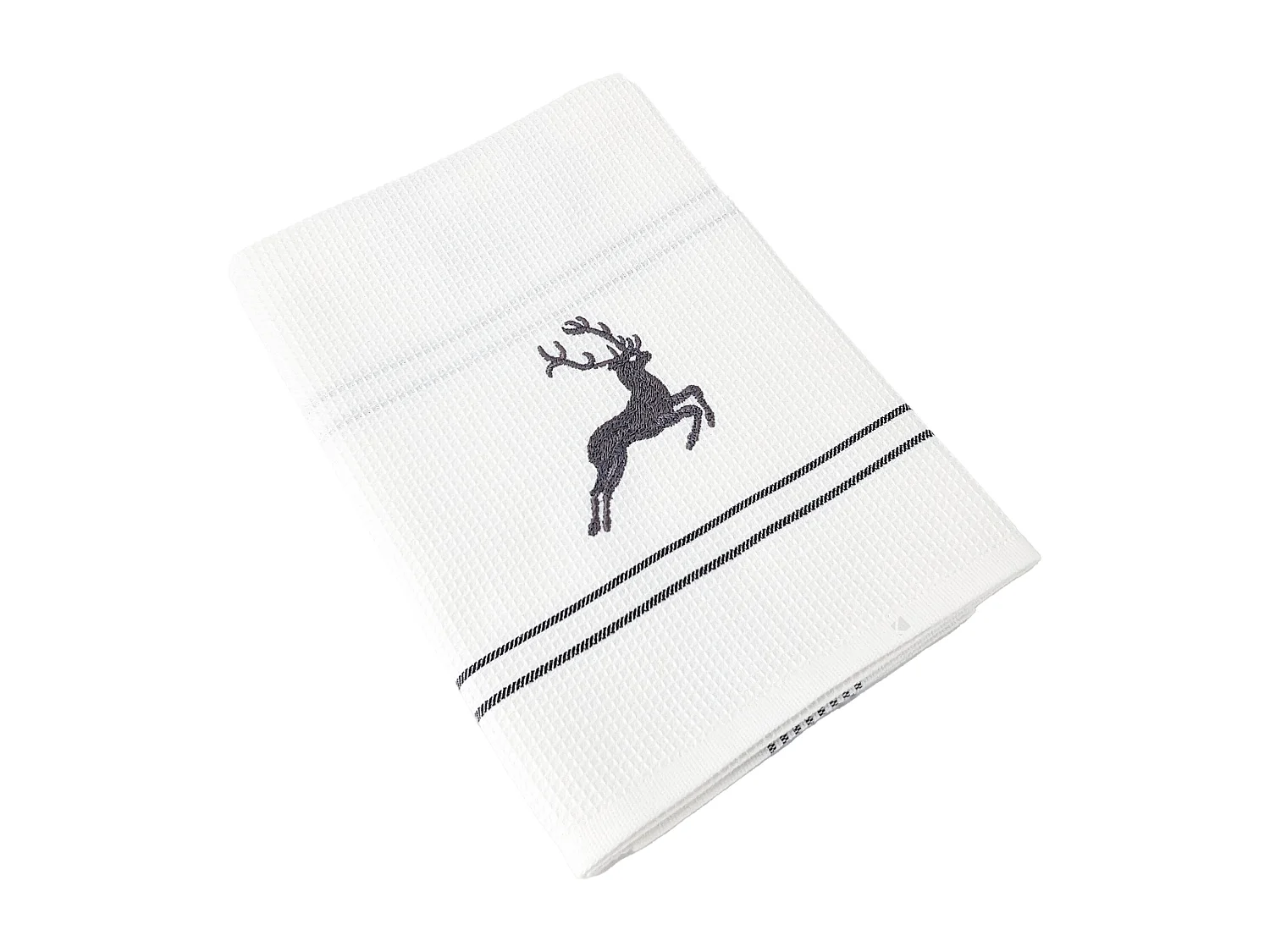Torchon de cuisine 50x70 cm WAFFLE BRODÉ coton gris broderie cerf