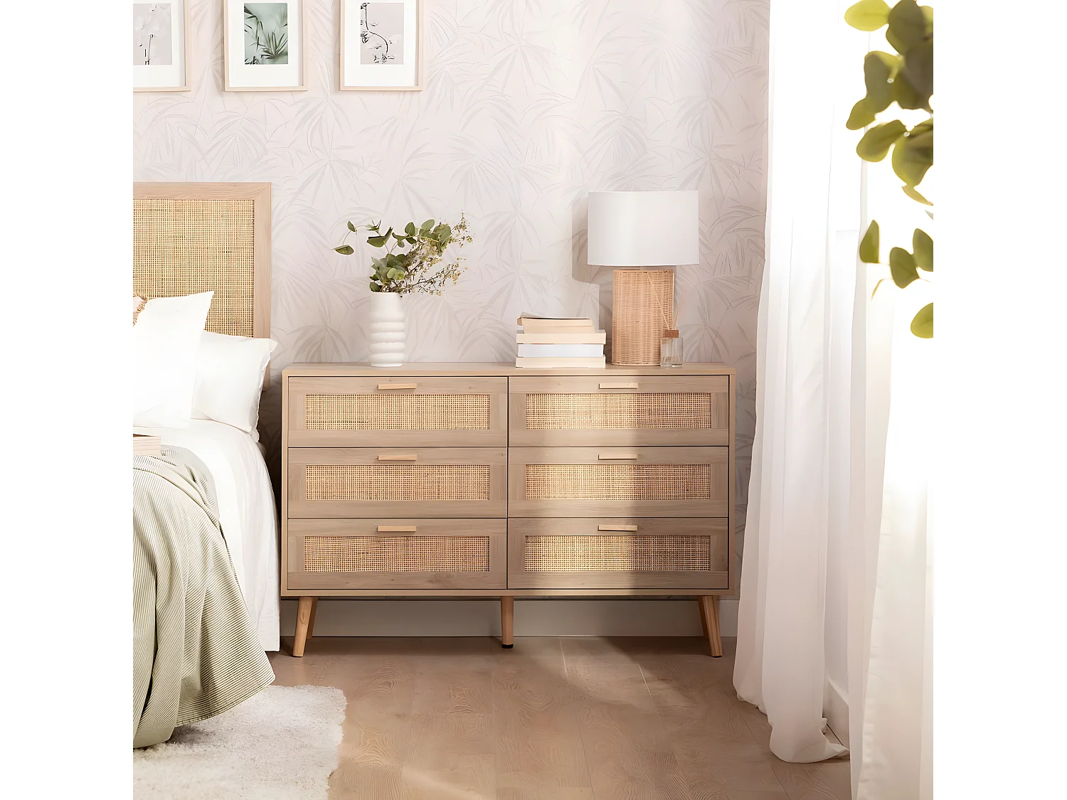 Commode double en rotin naturel 120x77 cm-Tahiti