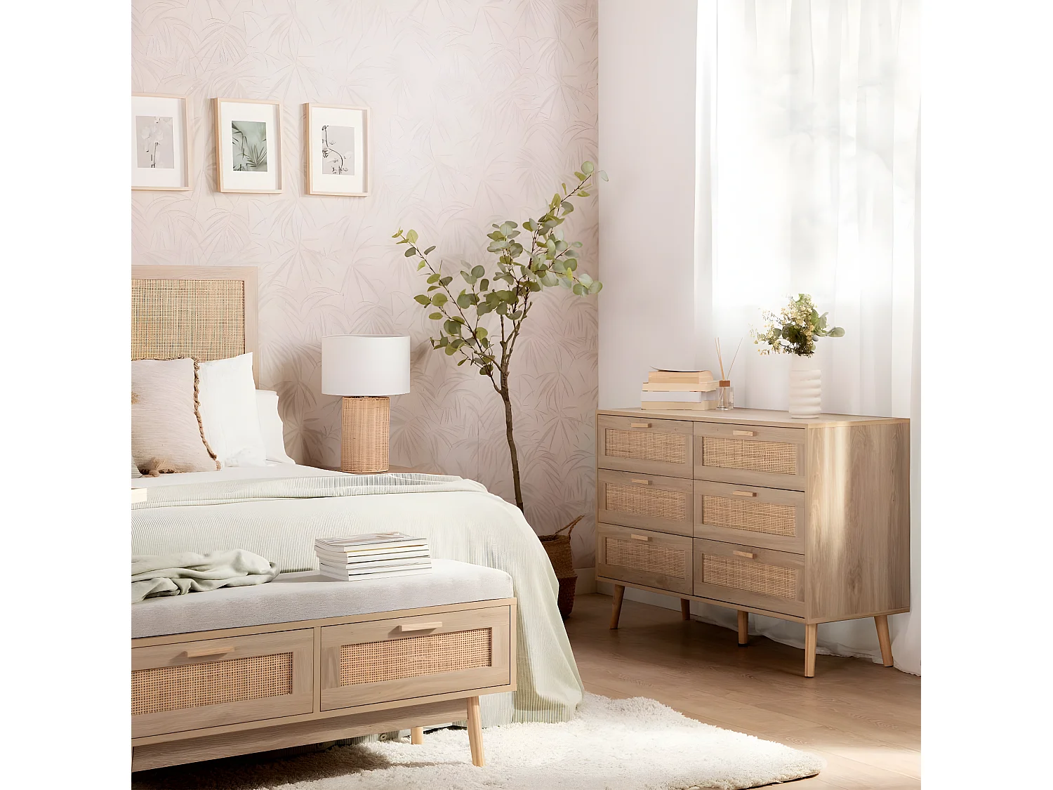 Commode double en rotin naturel 120x77 cm-Tahiti