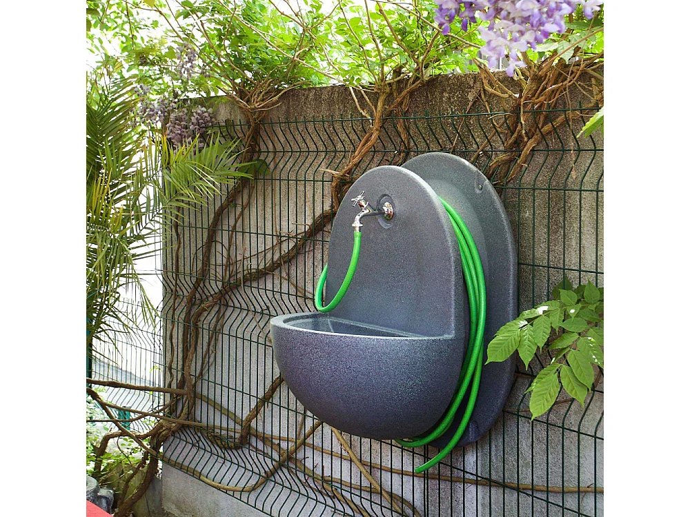 Evier extérieur en polyéthylène avec porte tuyau d'arrosage intégré Mars Avec équipement