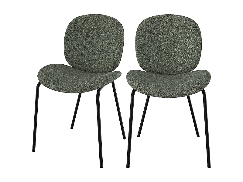 Set de 2 sillas en tejido bouclé verde y patas de metal negro - Iris