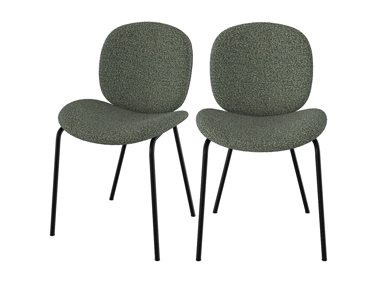 Lot de 2 chaises en tissu bouclé vert et pieds en métal noir - Iris