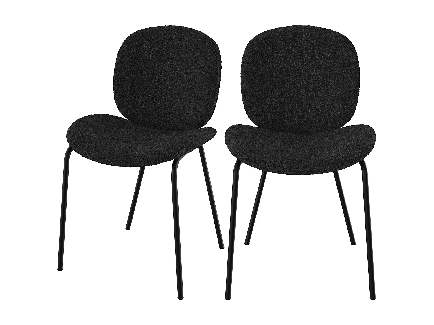 Lot de 2 chaises en tissu bouclé noir et pieds en métal noir - Iris