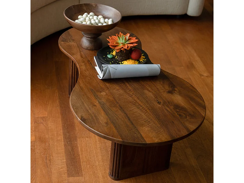 Tilon - Table basse organique en bois 110x60cm - Bois foncé