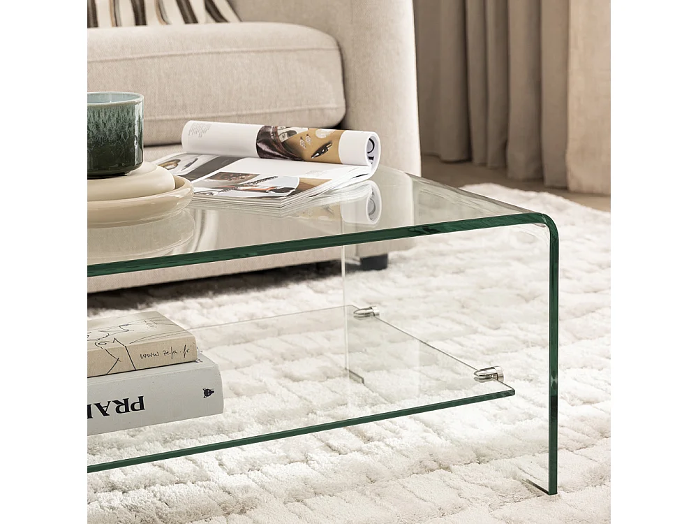 Nido - Table basse double plateau en verre L110cm - Transparent