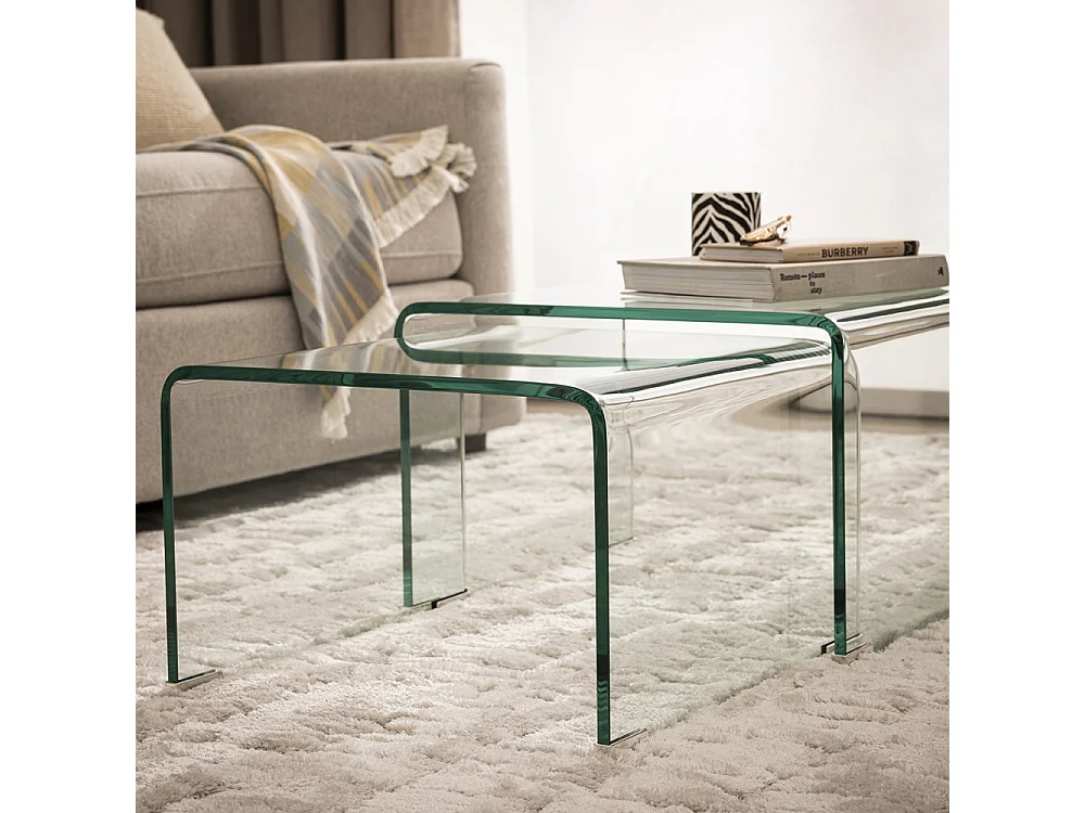 Nido - Lot de 2 tables basses gigognes en verre - Transparent