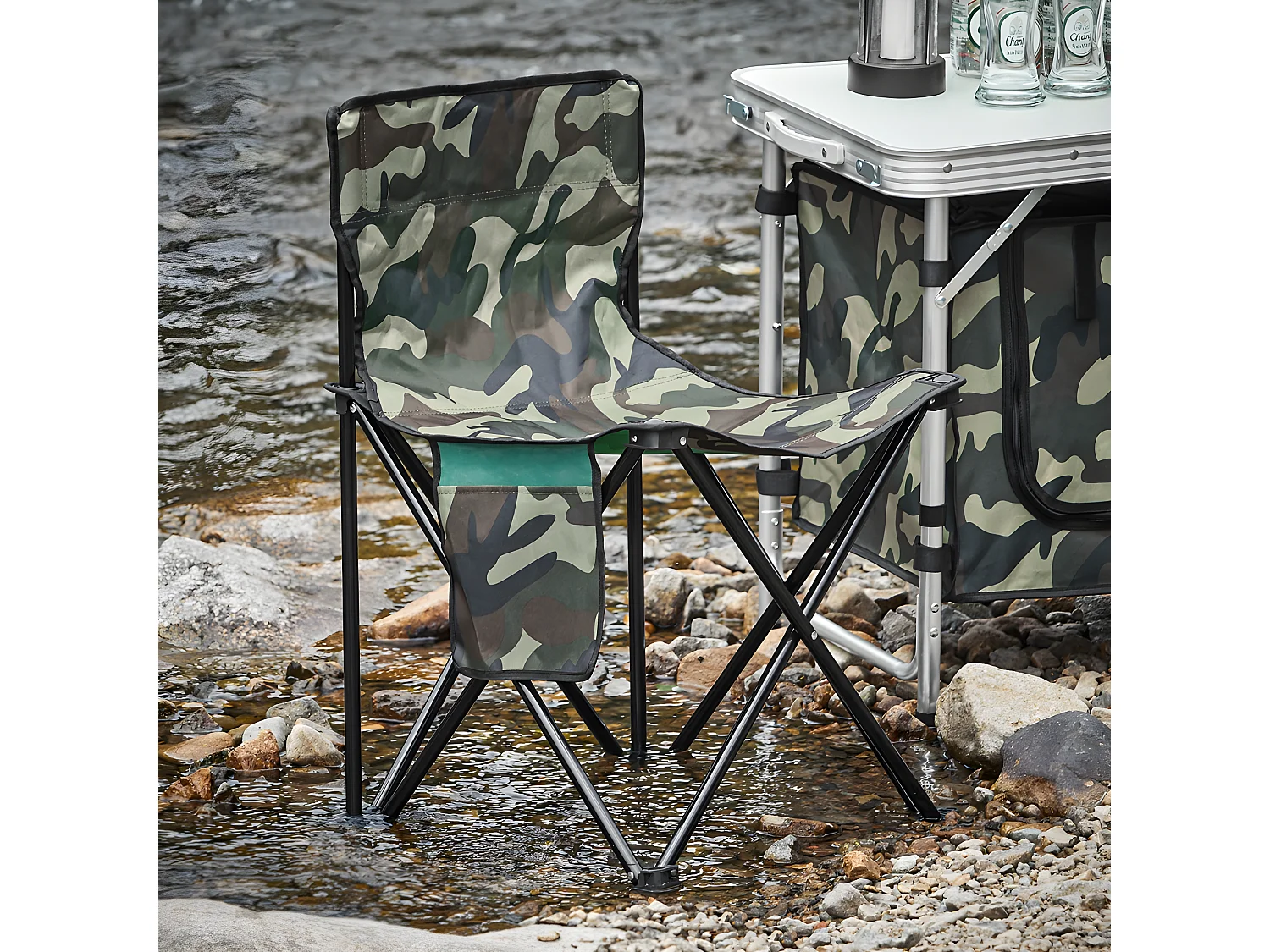 SoBuy Visstoel met draagtas Klapstoel Campingstoel Opvouwbare campingstoel Outdoor visstoel Karperstoel, camouflagekleur, 45x43x74cm, FST96-TN