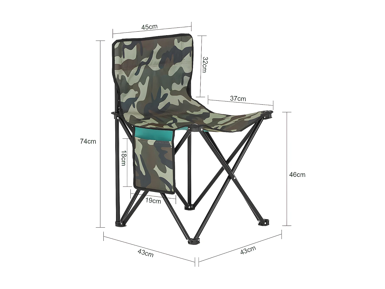 SoBuy Visstoel met draagtas Klapstoel Campingstoel Opvouwbare campingstoel Outdoor visstoel Karperstoel, camouflagekleur, 45x43x74cm, FST96-TN