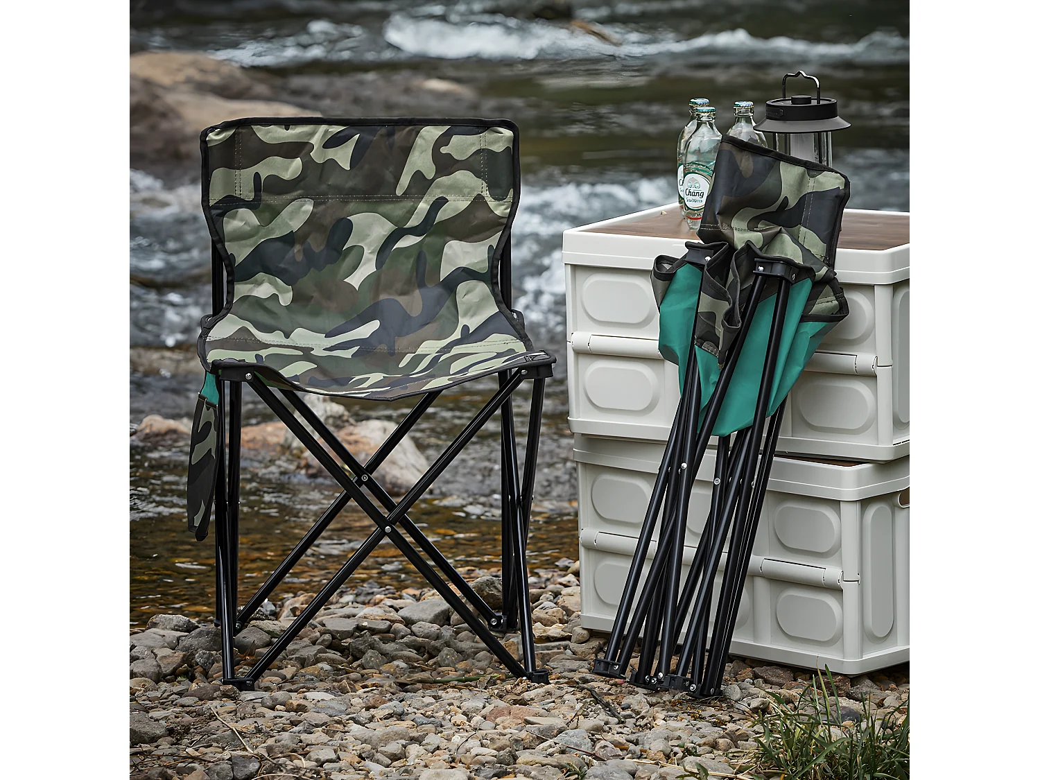 SoBuy Visstoel met draagtas Klapstoel Campingstoel Opvouwbare campingstoel Outdoor visstoel Karperstoel, camouflagekleur, 45x43x74cm, FST96-TN