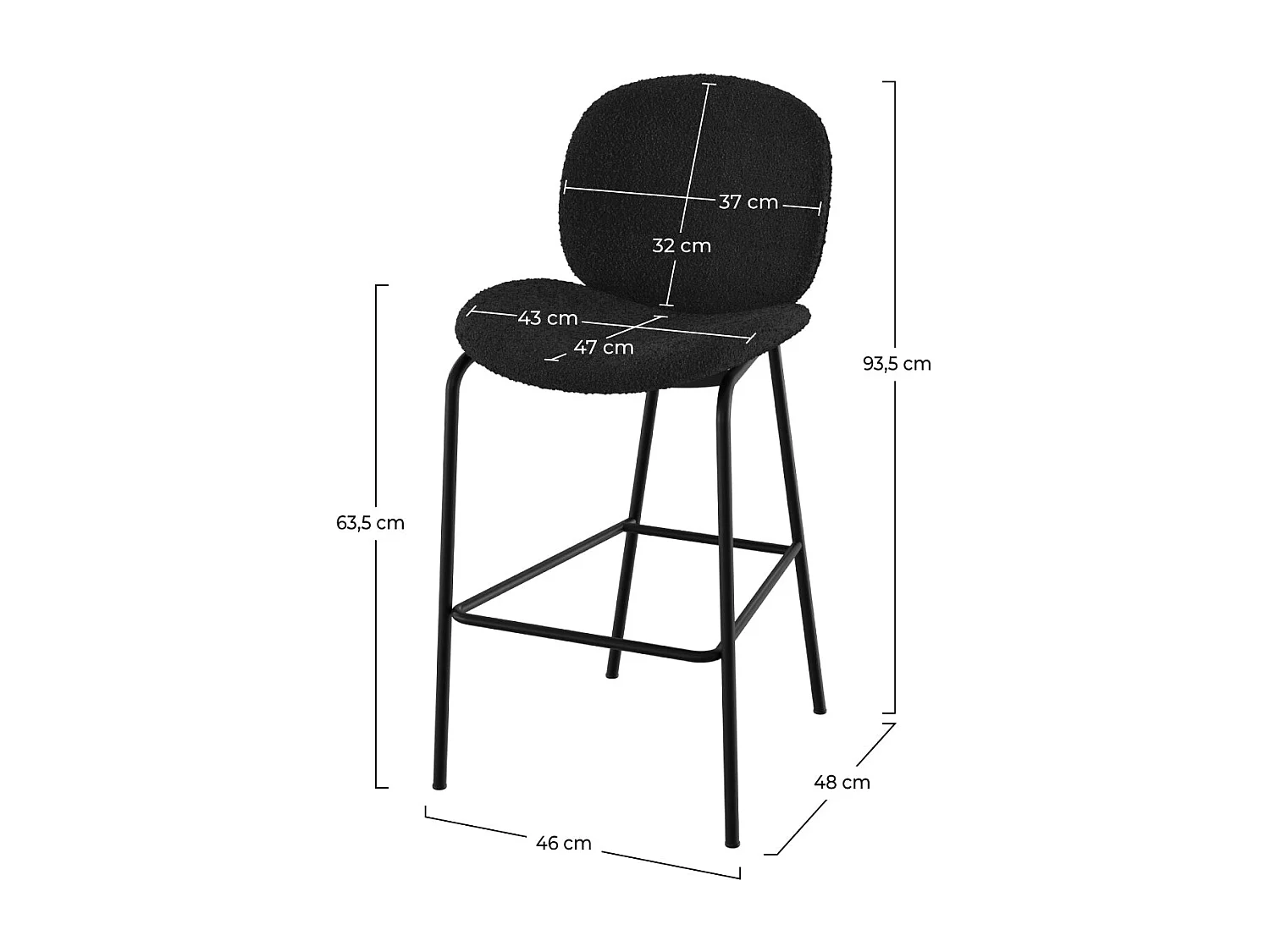 Lot de 2 chaises pour îlot central en tissu bouclé noir 63,5 cm - Iris