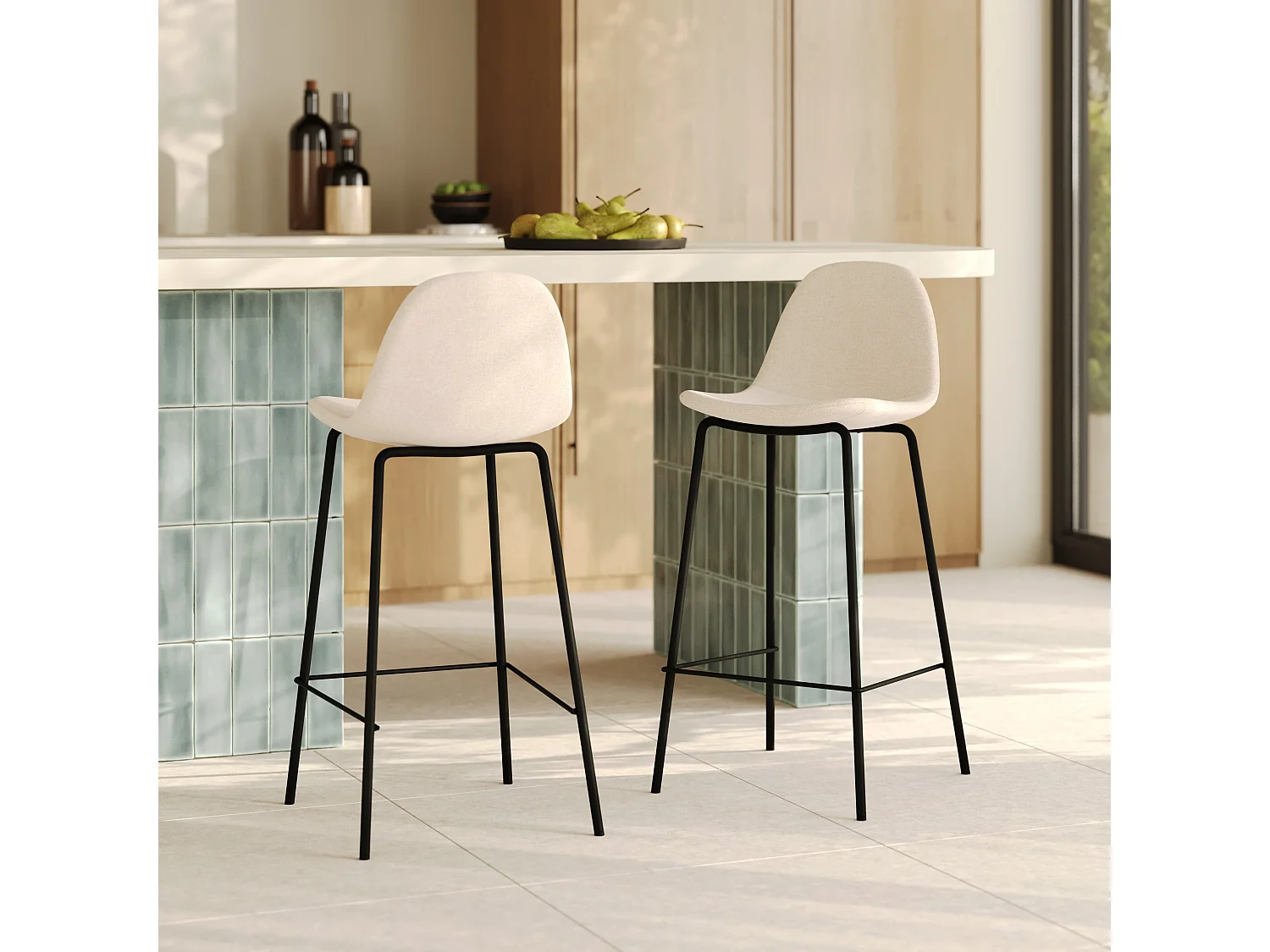 Lot de 2 chaises pour îlot central en tissu beige 65,5 cm - Henrik