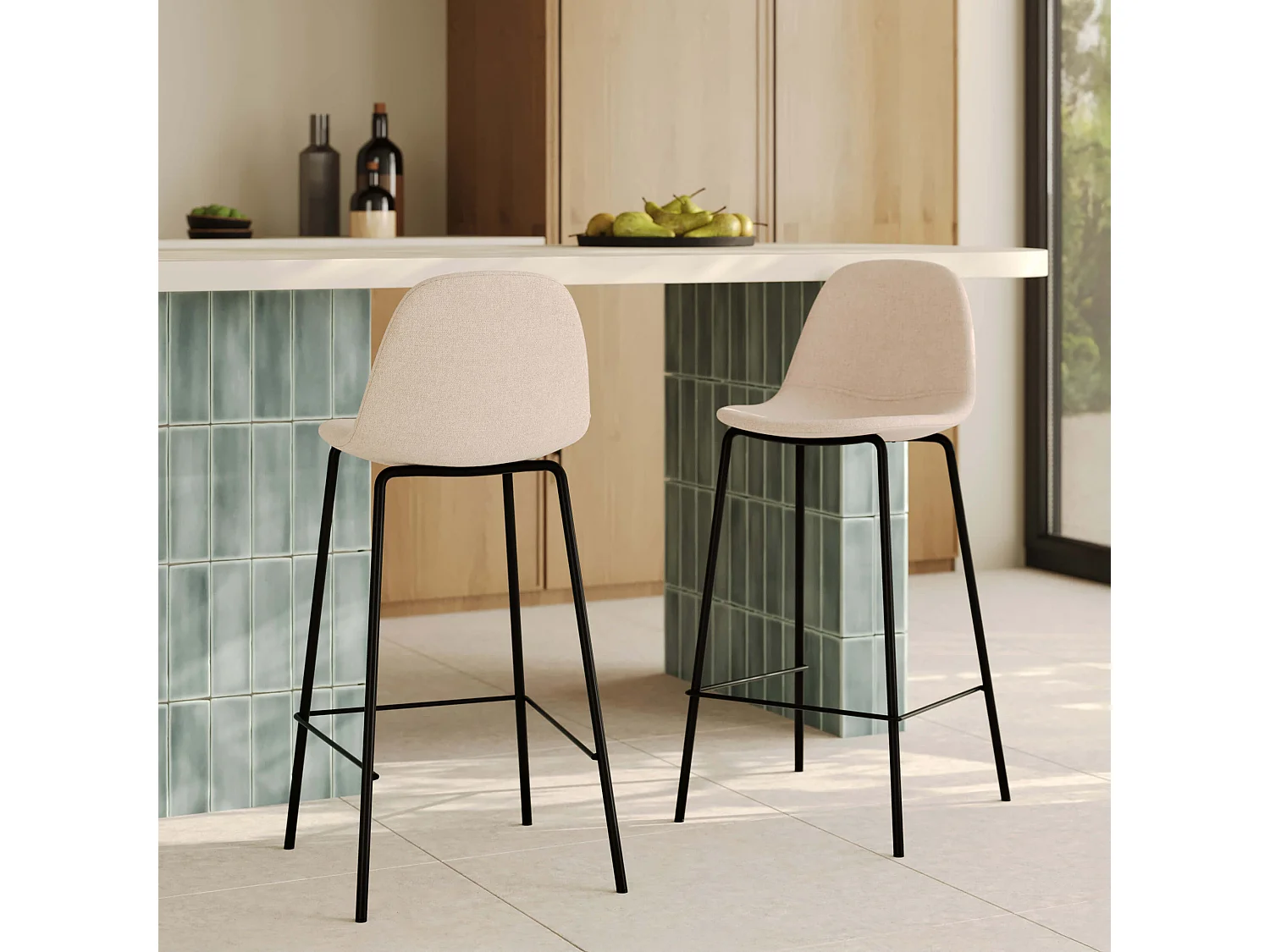 Lot de 2 chaises pour îlot central en tissu beige 65,5 cm - Henrik